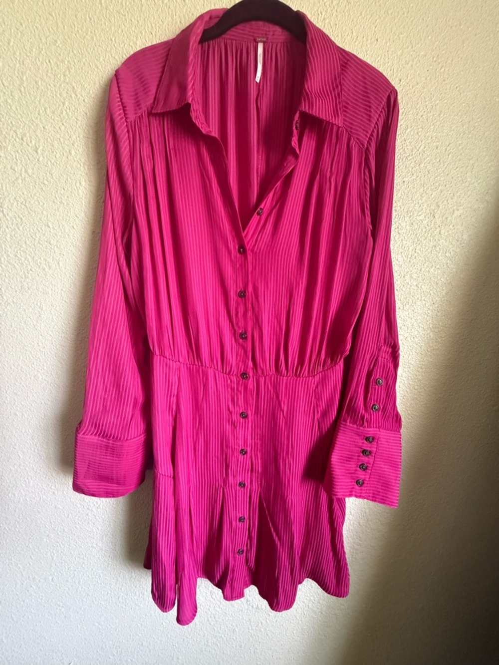 Free People Fuchsia Button-Front Mini Dress - Picture 2 of 7
